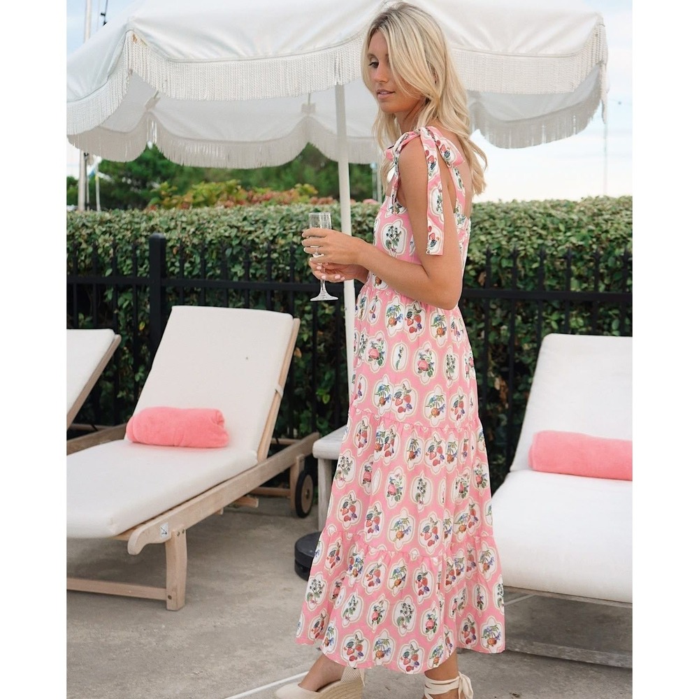 Smith & Quinn Sage Midi Dress S Fruit Patch Strawberry Print Butterfly Pink NWT - Picture 2 of 14